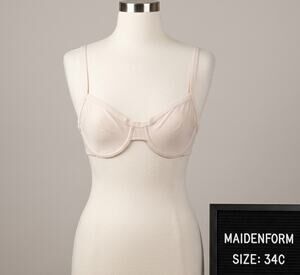 Vintage Maidenform Underwire Bra 40910 Tan Nude Unlined Demi 80s 90s 34B 34C 34